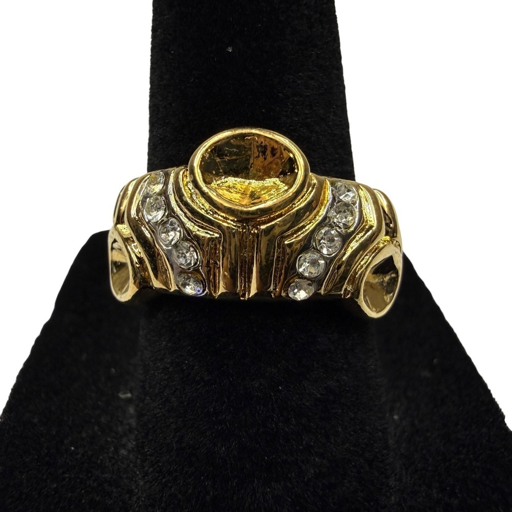 Gold Tone Clear Rhinestones Statement Ring Empty Settings Fashion Jewelry Size 7